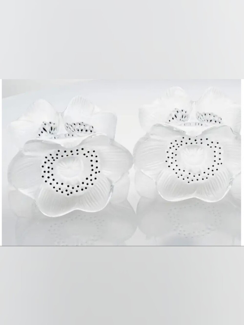 Lalique France Vintage 3 Anemones Flower candlesticks candle holders, 4.5" Pair